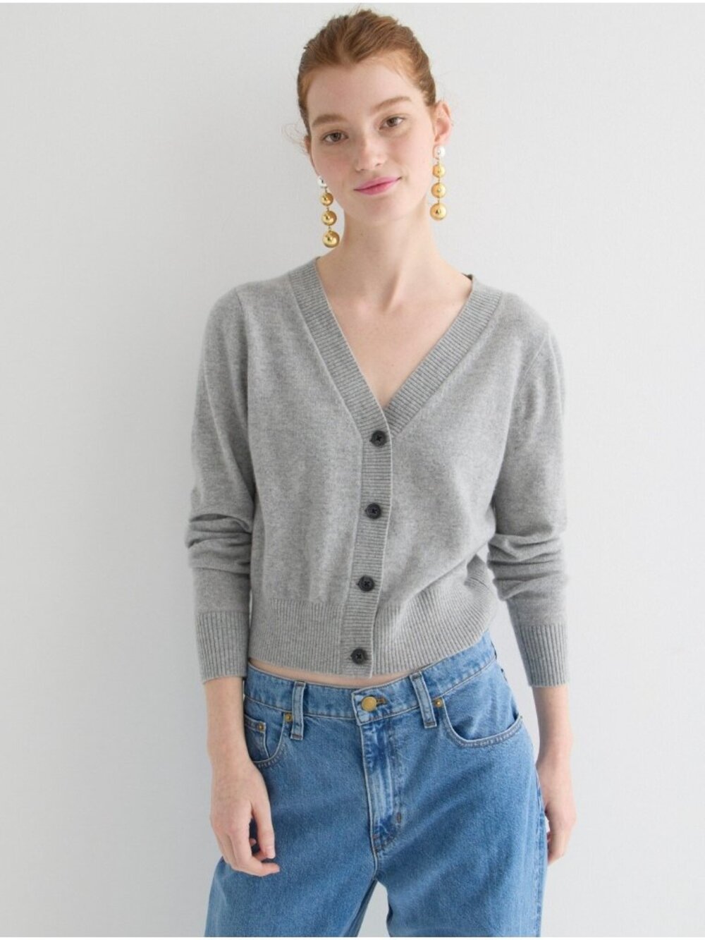 NWT J.Crew Cashmere Cropped V-neck Cardigan Sweater in Heather Gray XXL